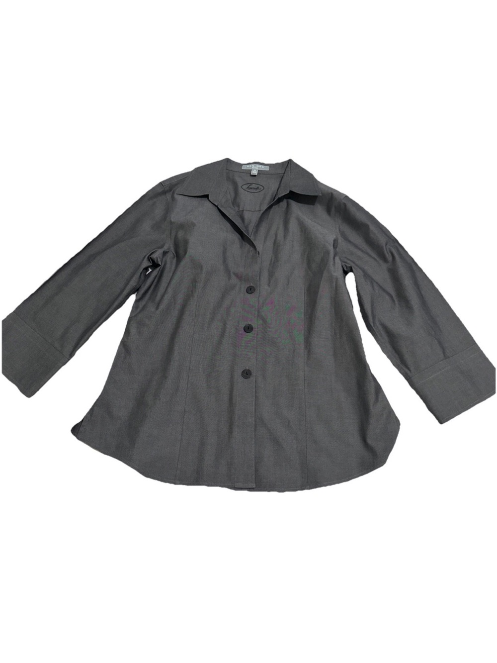 Foxcroft Non-Iron Fitted Button Up Shirt Size 12 Gray  3/4 Sleeve Never Worn